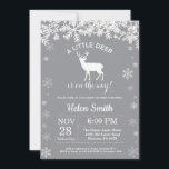 Inbjudan till hjort Winter Baby Shower Snowflake<br><div class="desc">Inbjudan till hjort Winter Baby Shower Snowflake. Vit snöflummel. Bjud in barn eller flicka. Winter Helgdag Baby Shower Inbjudan. Grått-bakgrund. Om du vill göra ytterligare anpassningar klickar du på knappen "Anpassa" och användor verktyg som är utformat för att ändra mallen.</div>