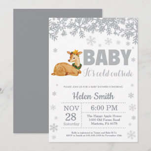 Inbjudan till hjort Winter Baby Shower Snowflake