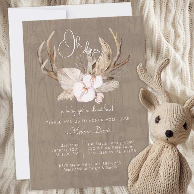 Inbjudan till Hjorten Babykläder för trädsbruk - (Rustic Nature Loving Baby Shower Invitation)