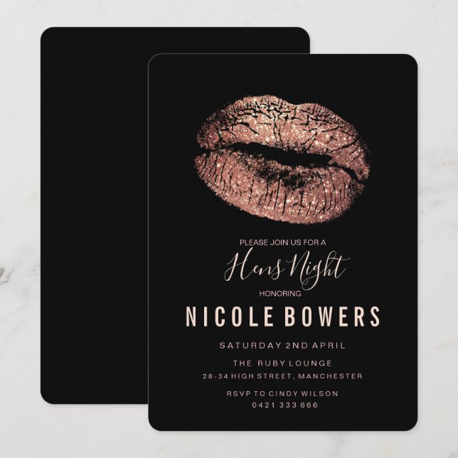 Inbjudan till höns Nattnatten Ro Guld Läppar (Fram/baksida)