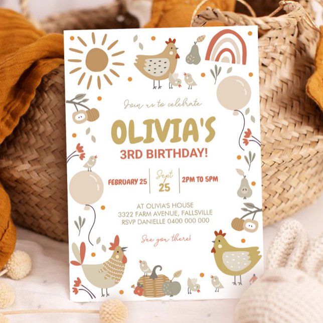 Inbjudan till höns på födelsedagen: Fall Party Inb (Chicken Birthday Invitation Fall Birthday Invitation)