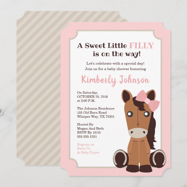 Inbjudan till Horse Girl Baby Shower (Fram/baksida)