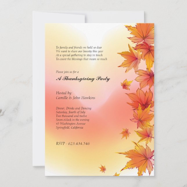 Inbjudan till Höst Lönnblad Tackgivelse Fest (Framsida)