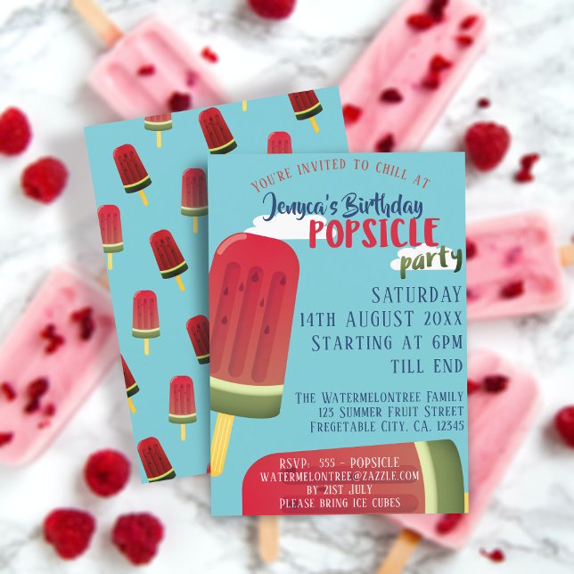 Inbjudan till höstdagen i Watermelon Popsicle Part (Celebrate your summer birthday with a Popsicle Party. Just add the details of yours!)