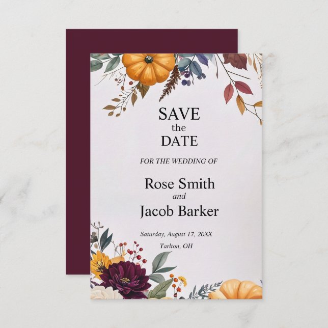 Inbjudan till hösten Elegance Bröllop spara datum (Fram/baksida)