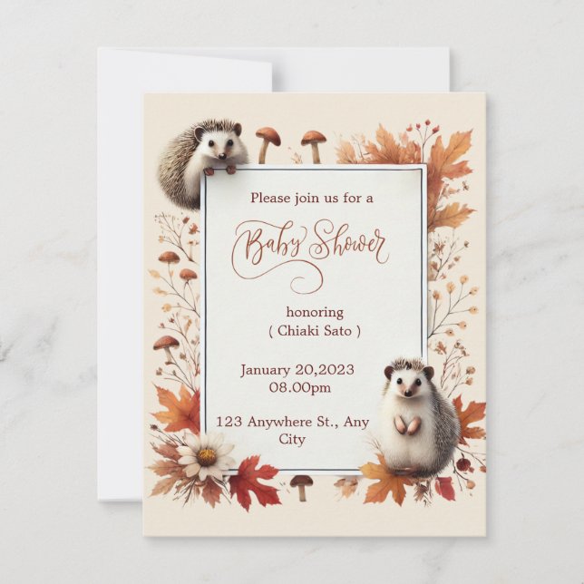 Inbjudan till hösten Hedgehog Baby Shower (Framsida)