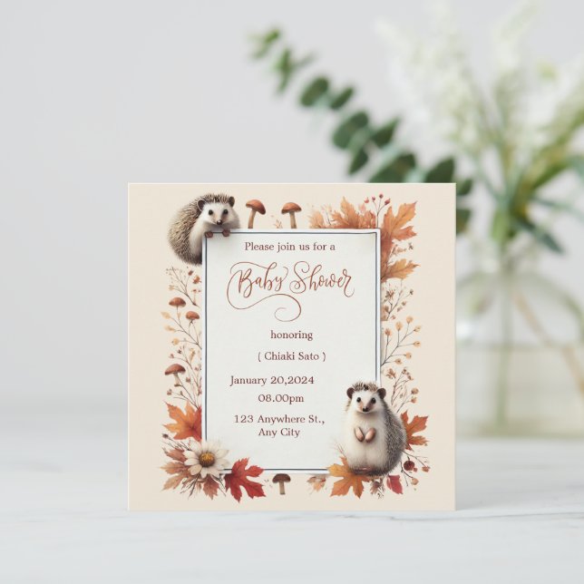 Inbjudan till hösten Hedgehog Baby Shower (Stående Fram)