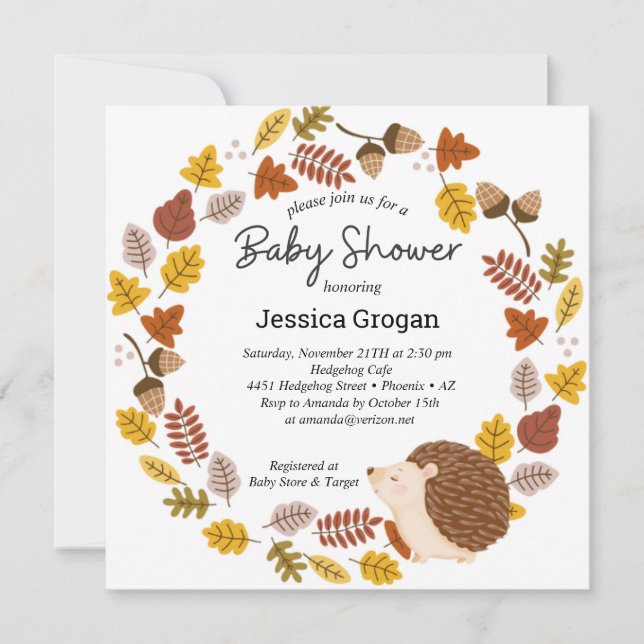 Inbjudan till hösten Hedgehog Baby Shower (Framsida)