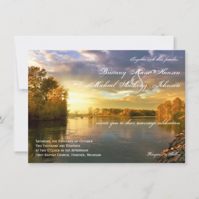 Inbjudan till hösten i Träd floden Sunset Wedding (Framsida)