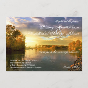 Inbjudan till hösten i Träd floden Sunset Wedding