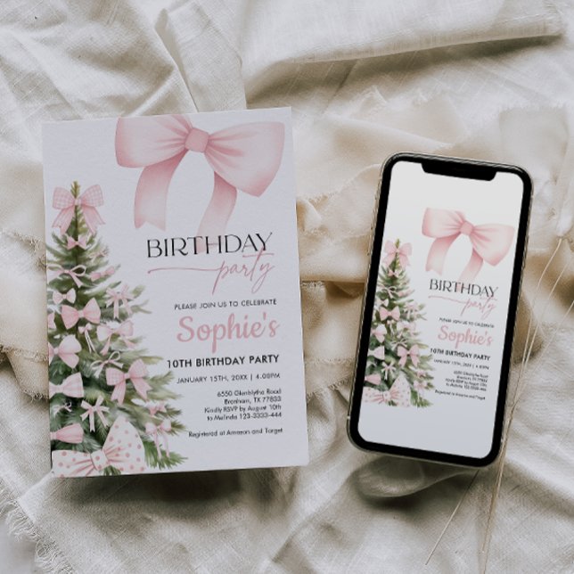 Inbjudan till höstens Rosa Bow Birthday (Skapare uppladdad)