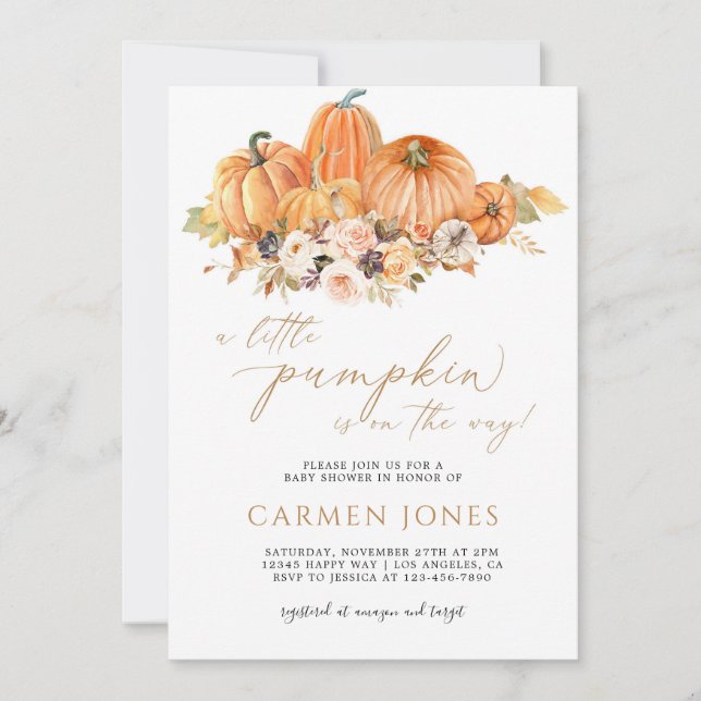 Inbjudan till höstfallande liten babyknapp för bab (Framsida)