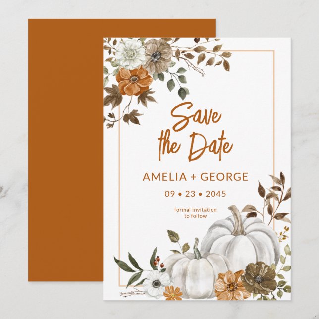 Inbjudan till höstfällningspumpkin Blommigt Ram (Fram/baksida)