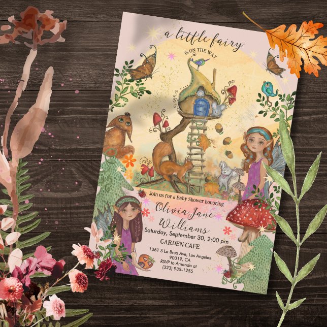 Inbjudan till höstfesten Fairy Baby Shower (Enchanted Autumn Fairy Baby Shower Invitation 1)