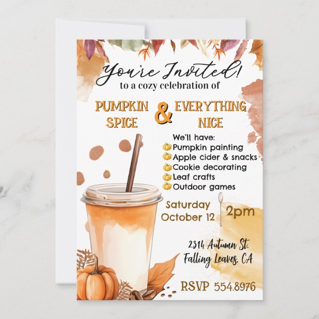 Inbjudan till höstfesten Pumpkin Spice Party (Framsida)