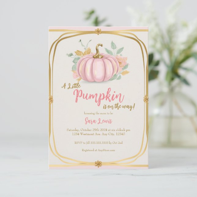 Inbjudan till höstrosa pumpa-babyshower (Stående Fram)