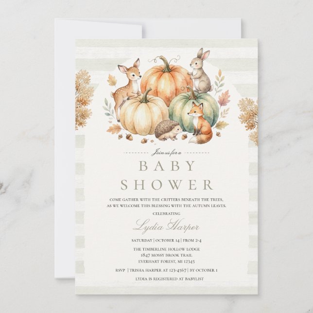 Inbjudan till höstskogs-baby shower för småbarn (Framsida)