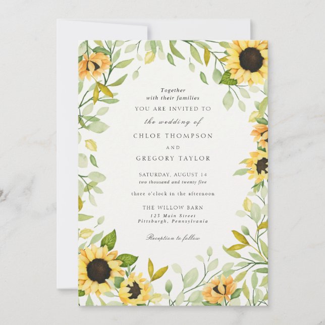 Inbjudan till höstsolros och grönsaksbröllop (Framsida)