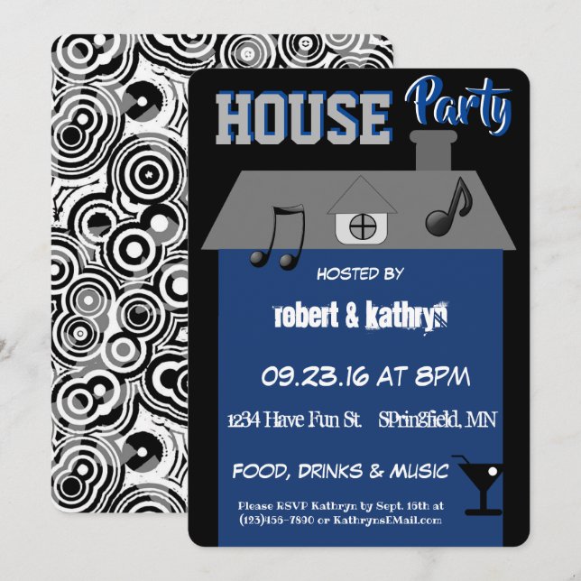 Inbjudan till House Party (Fram/baksida)