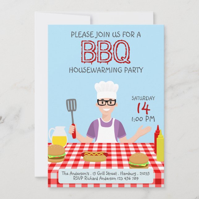 Inbjudan till Houseuppvärmning BBQ-partiet (Framsida)
