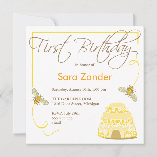 Inbjudan till Humla första bithday (Framsida)