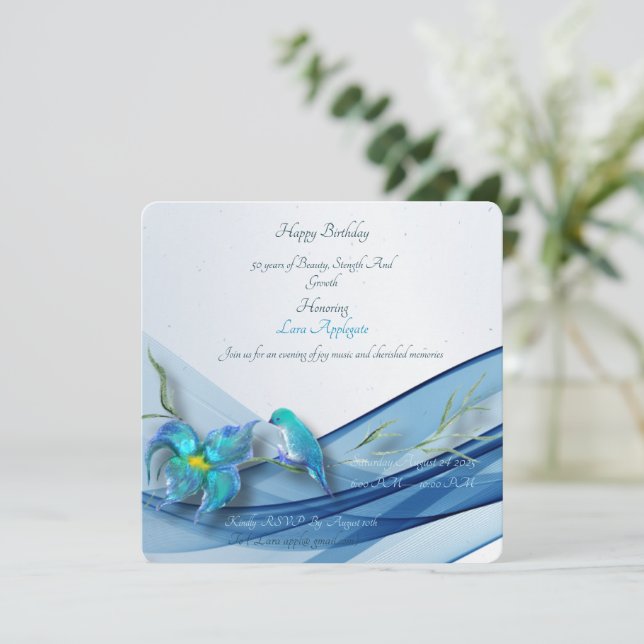 Inbjudan till Hummingbird and blue wave Birthday (Stående Fram)