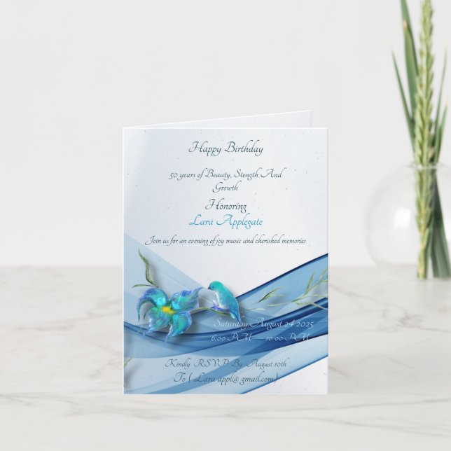 Inbjudan till Hummingbird and blue wave Birthday (Framsida)