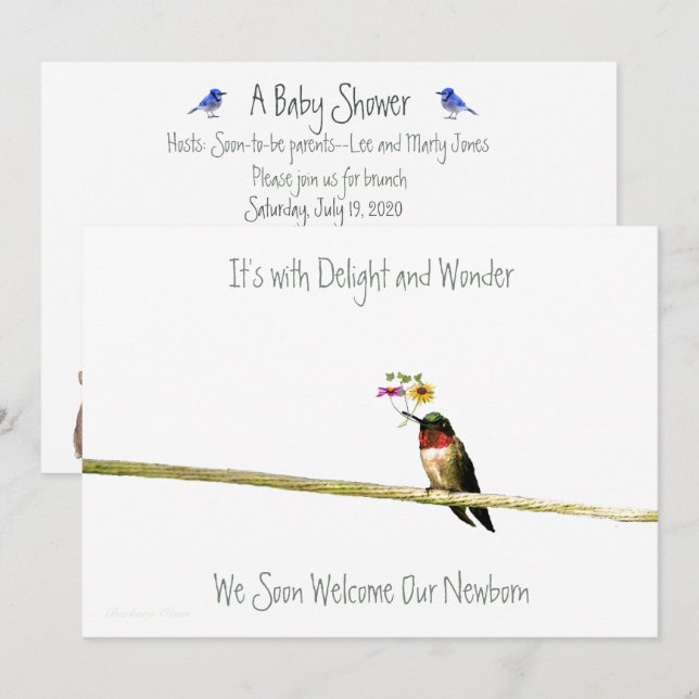 Inbjudan till Hummingbird Baby Shower: könsneutral (Fram/baksida)