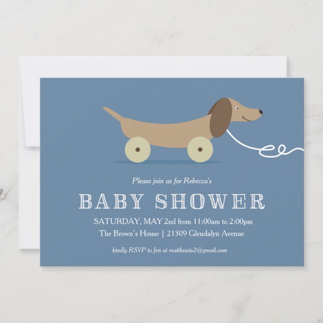 Inbjudan till Hund Drag Leksak Baby Shower (Framsida)
