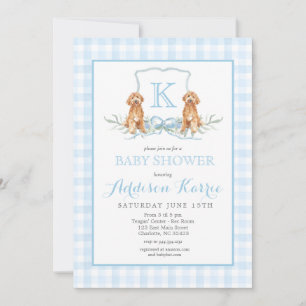 Inbjudan till Hund Gingham Vapensköld Baby Shower