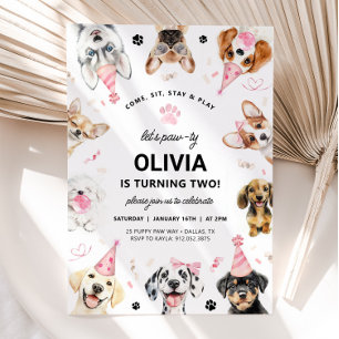 Inbjudan till hund, inbjudan till Rosa valp Hund p