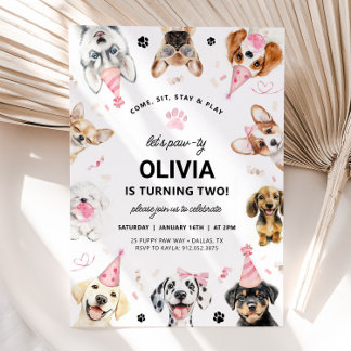 Inbjudan till hund, inbjudan till Rosa valp Hund p