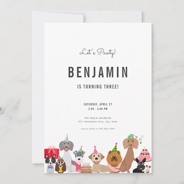 Inbjudan till hund på födelsedagen till Puppy Pawt (Framsida)