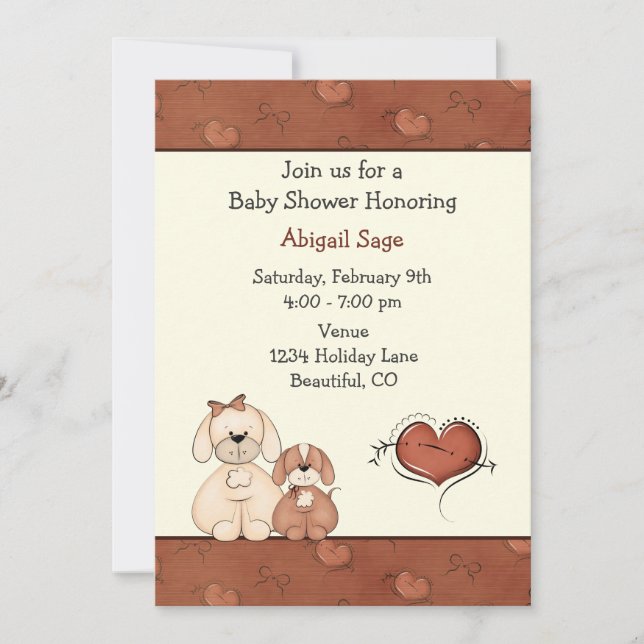 Inbjudan till hundar och Hearts Baby Shower för fl (Framsida)