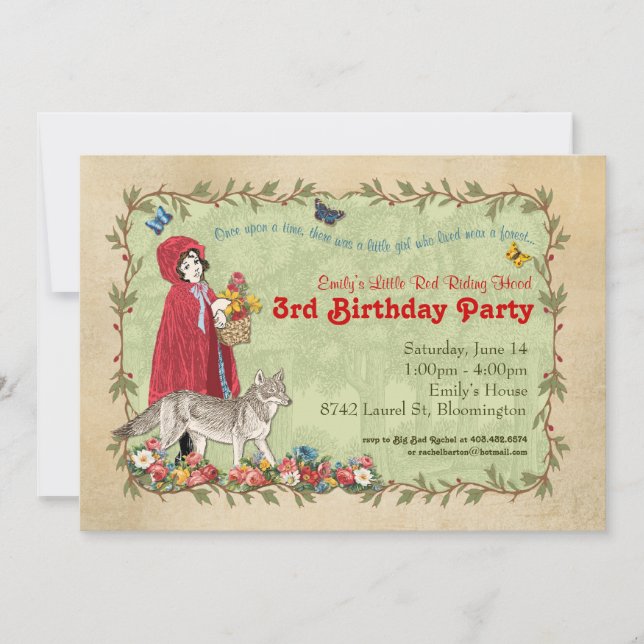 Inbjudan till Huvan Lilla Red Riding Party (Framsida)