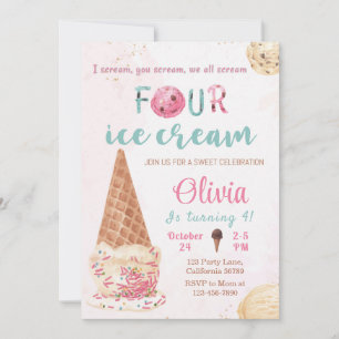Inbjudan till Ice Cream 4e födelsedagen Glass Inbj