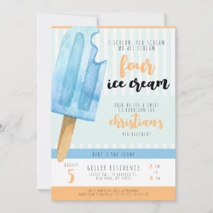 Inbjudan till Ice Cream 4e födelsedagen-partiet