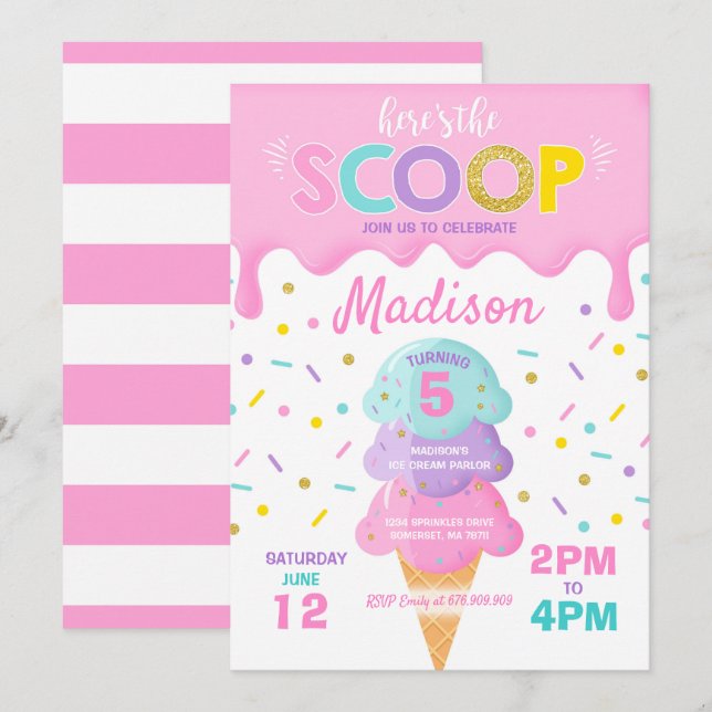 Inbjudan till Ice Cream Födelsedagsfest (Fram/baksida)