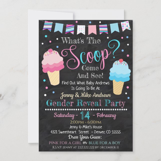 Inbjudan till Ice Cream Gender Reveal Party (Framsida)