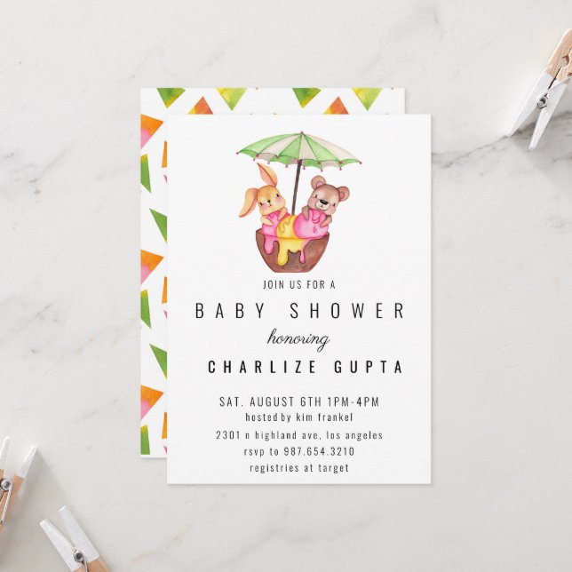 Inbjudan till Ice Cream Party Friends Baby Shower (Fram/Back In Situ)