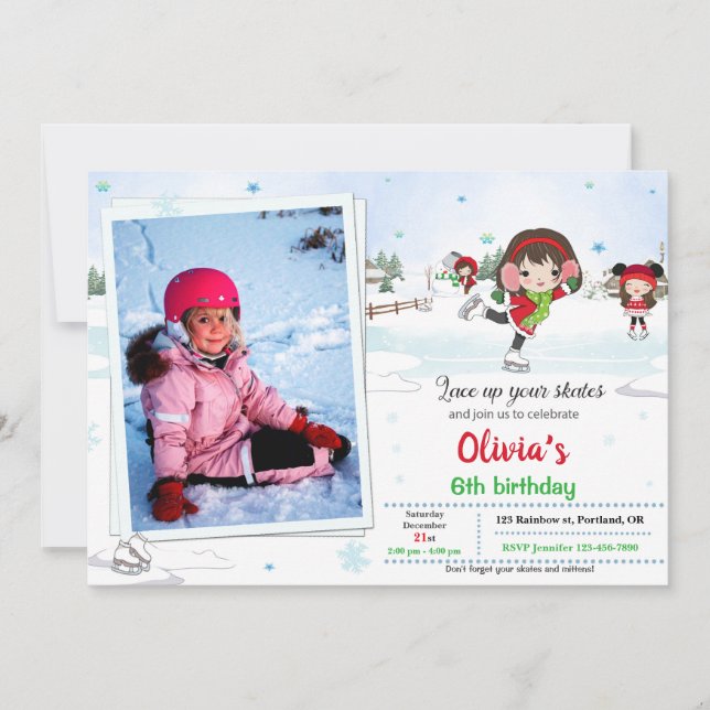 Inbjudan till Ice-skridningsfödelsedag Vinterinbju (Framsida)