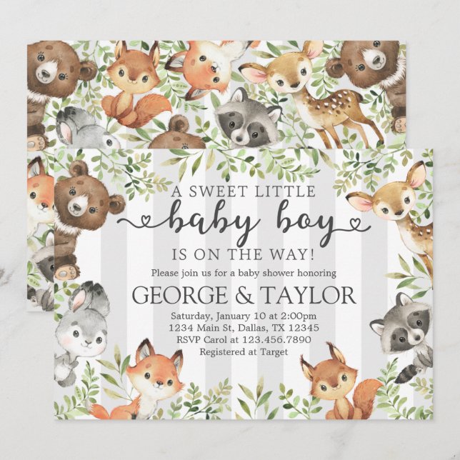 Inbjudan till Inbjudan till Woodland Animal Baby S (Fram/baksida)