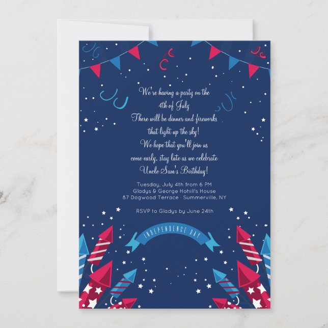 Inbjudan till Independence day Fireworks (Framsida)