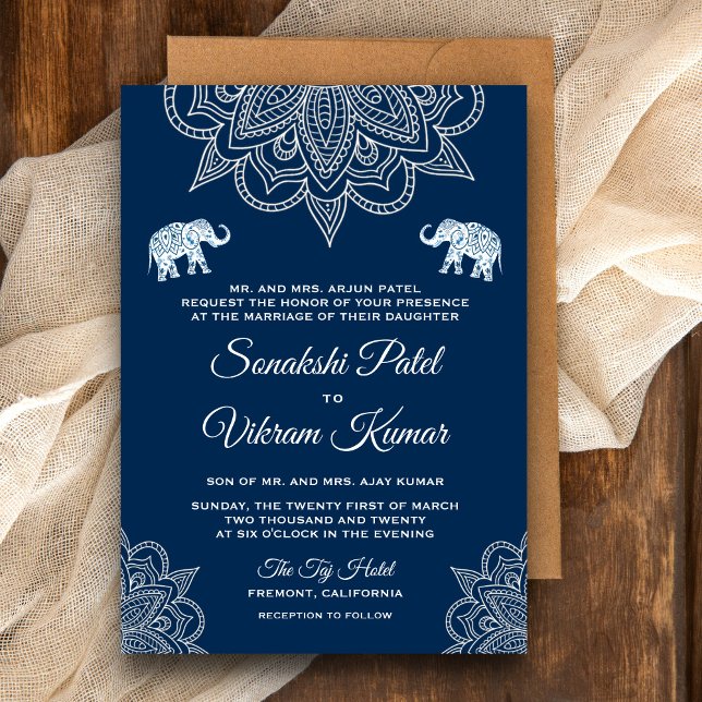 Inbjudan till indisk bröllop från elegant Blue Hen (Skapare uppladdad)
