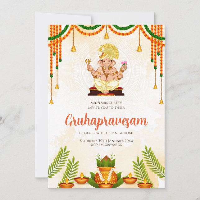 Inbjudan till indisk husinvigning Gruhapravesam (Framsida)