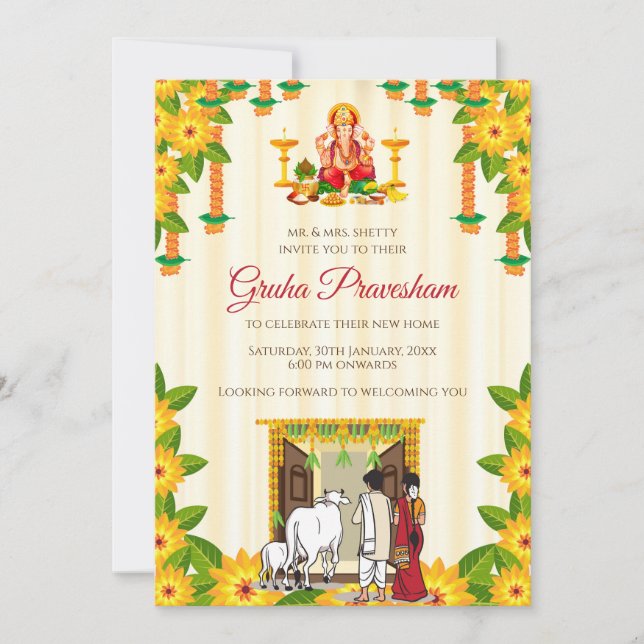 Inbjudan till indisk husinvigning Gruhapravesam (Framsida)