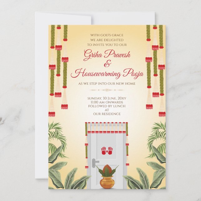 Inbjudan till indisk husinvigning Gruhapravesam-in (Framsida)