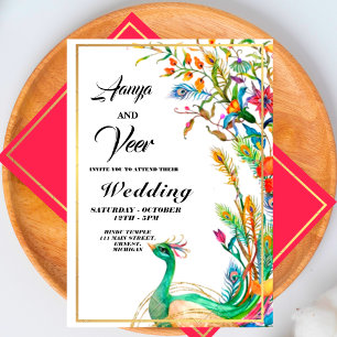 Inbjudan till indiska Hindu Peacock Wedding