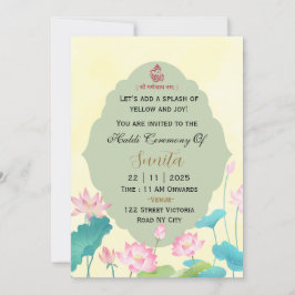 Inbjudan till indiskt bröllops Haldi-ceremoni kort
