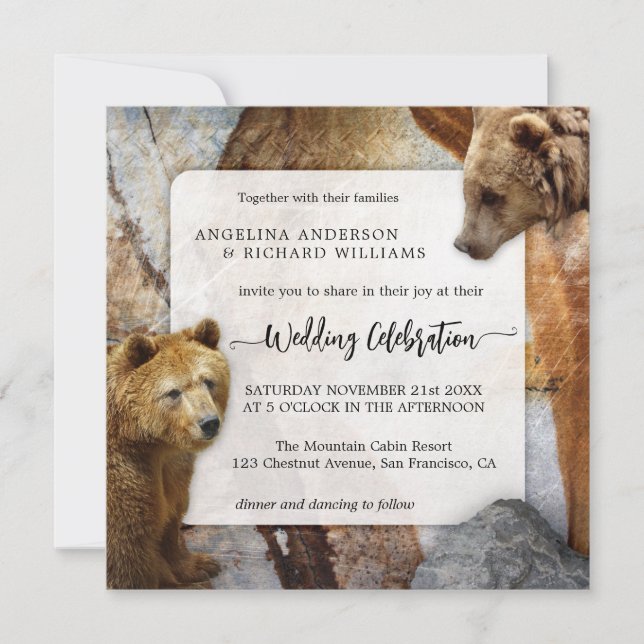 Inbjudan till industriellt Granite Bear Wedding (Framsida)